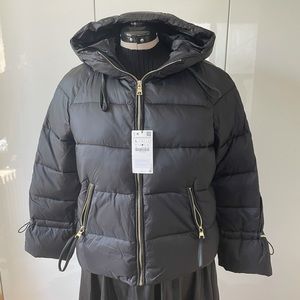 ZARA Hooded Puffer Winter Jacket Color Black Size Large NWT